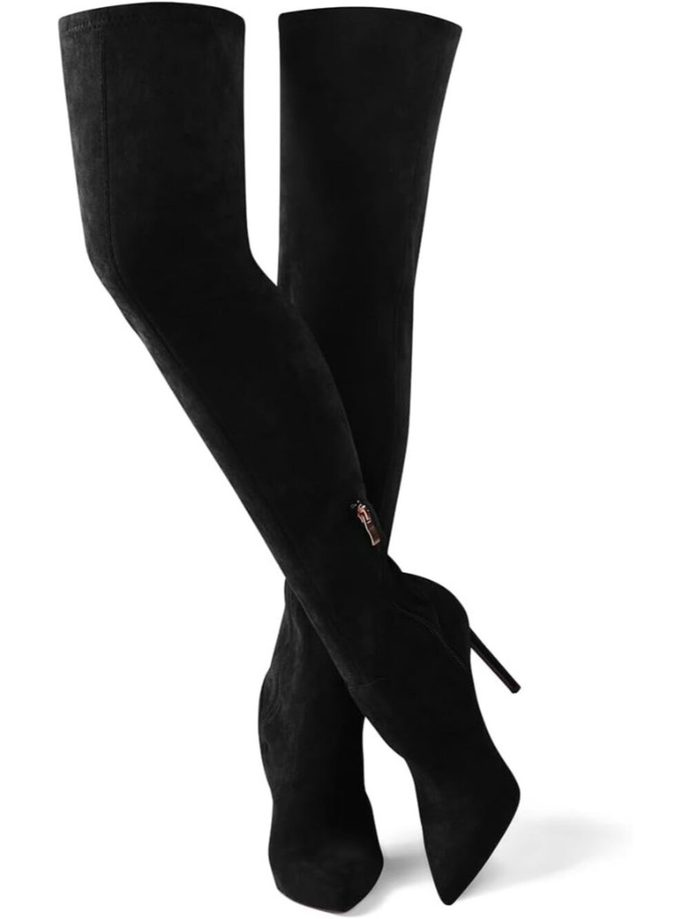 Women's Suede Black Over the Knee Boots Stiletto Pointed Toe Thigh High Heels